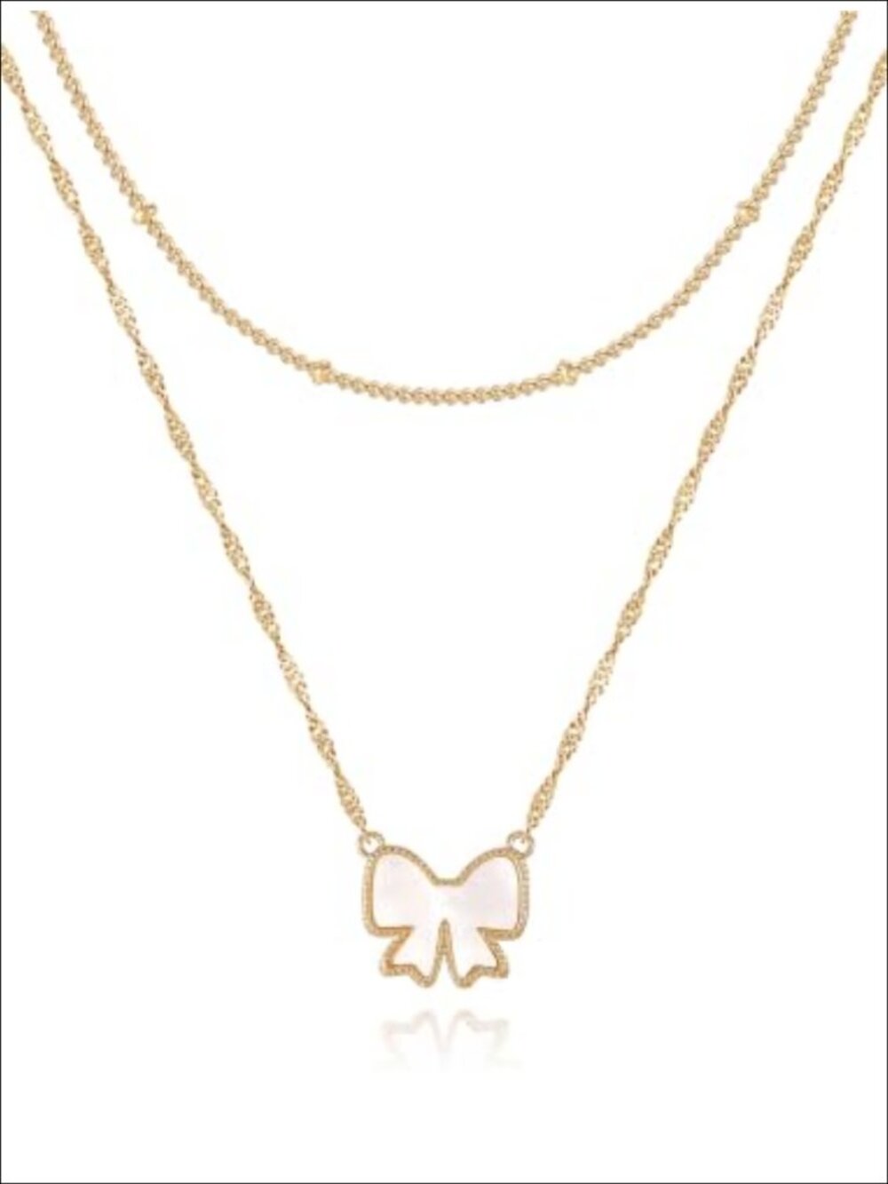 14K Gold Plated Bow Necklace Double Layer Adjustable Choker